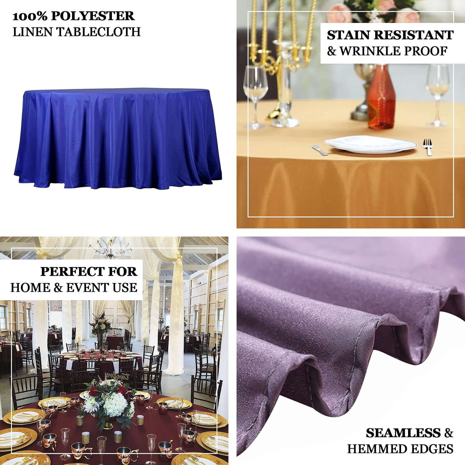 Polyester 132" Round Tablecloth Violet Amethyst - Seamless Chic Table Cover