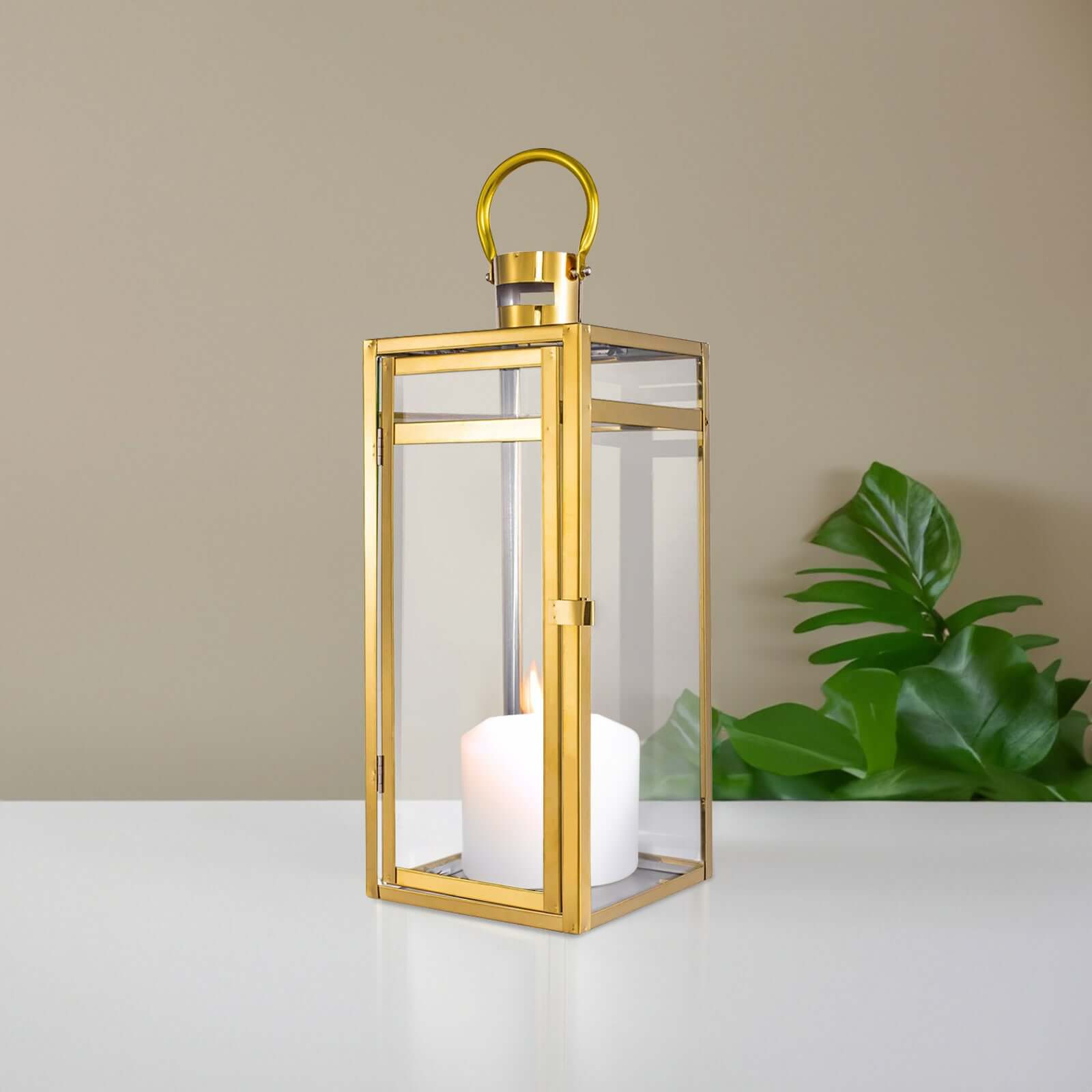 Stainless Steel Candle Lantern Vintage Top Design Gold - Outdoor Metal Patio Lantern Centerpiece 22"