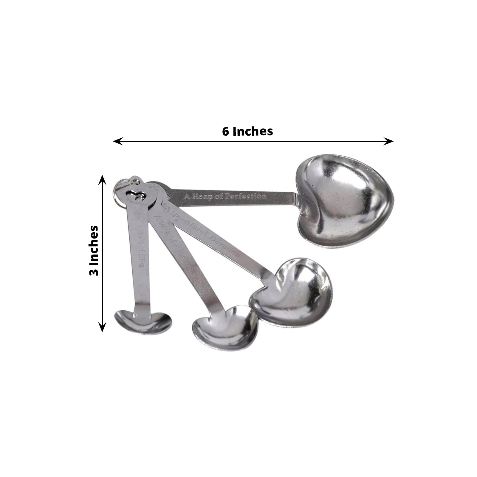 Set of 4 Engraved Silver Heart Measuring Spoon Wedding Party Favors Set, Free Gift Box & Thank You Tag Included