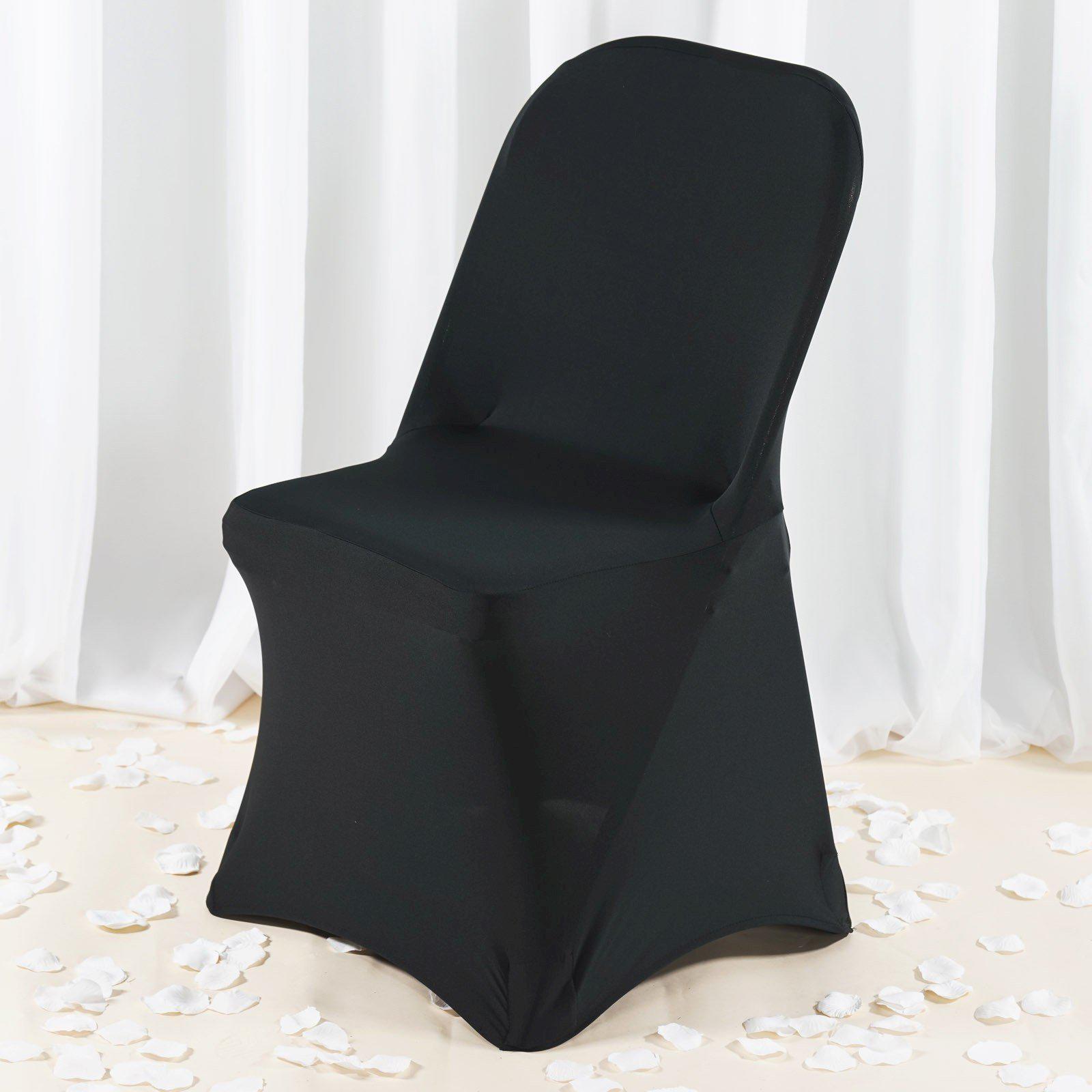 Premium Spandex Chair Cover with Foot Pockets for Folding Chairs Black - Stretch Fitted 220GSM Fabric
