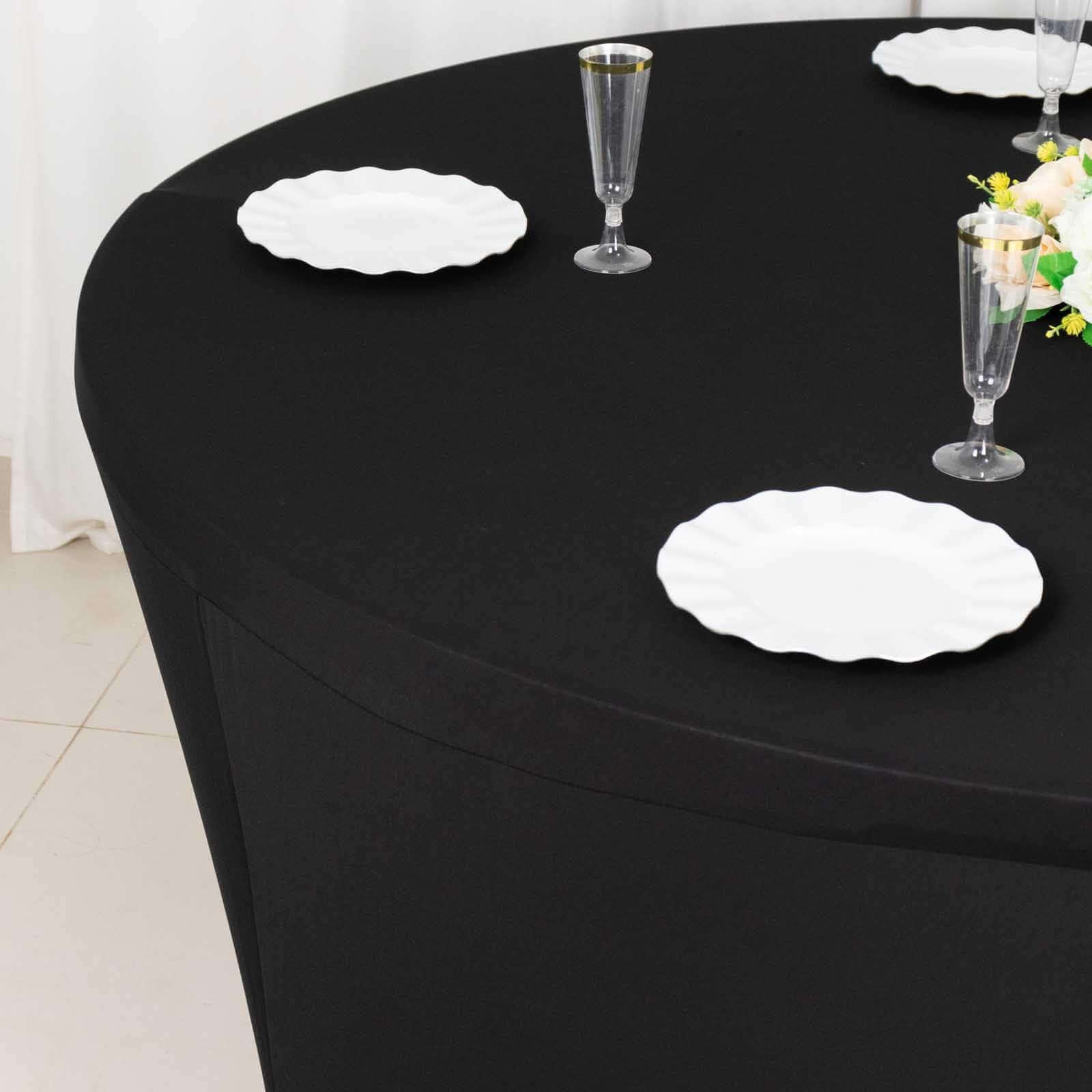 Stretch Spandex 6ft Round Tablecloth Black - Durable Form - Fitting Table Cover - Bell Racket Store