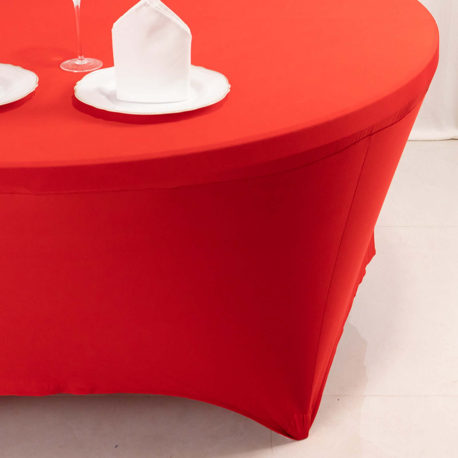 Stretch Spandex 6ft Round Tablecloth Red - Durable Form - Fitting Table Cover - Bell Racket Store