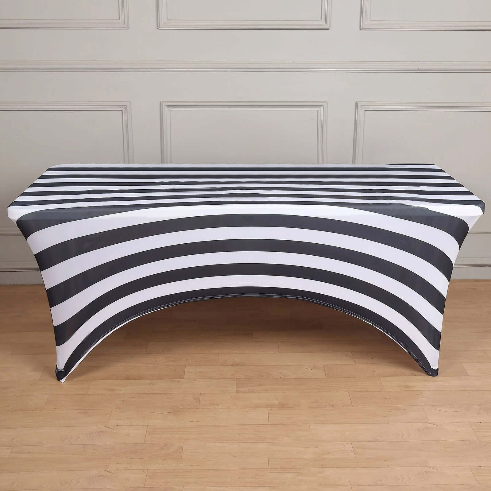 Stretch Spandex 72"x30" Rectangle Tablecloth Black/White Vertical Stripes - Durable Form - Fitting Table Cover for Events & Presentations - Bell Racket Store