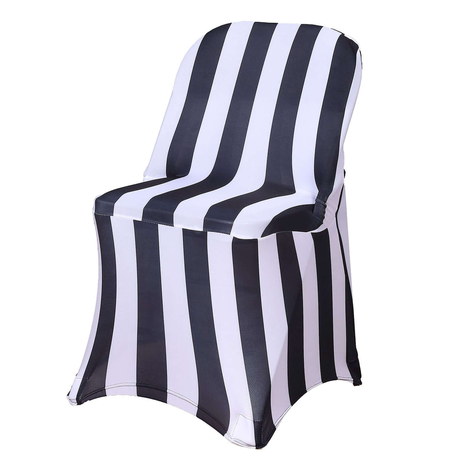 Stretch Spandex Chair Cover Black/White for Folding Chairs - 2" Striped Wrinkle Resistant Classy 160GSM Fitted Slipcover With Foot Pockets - Bell Racket Store