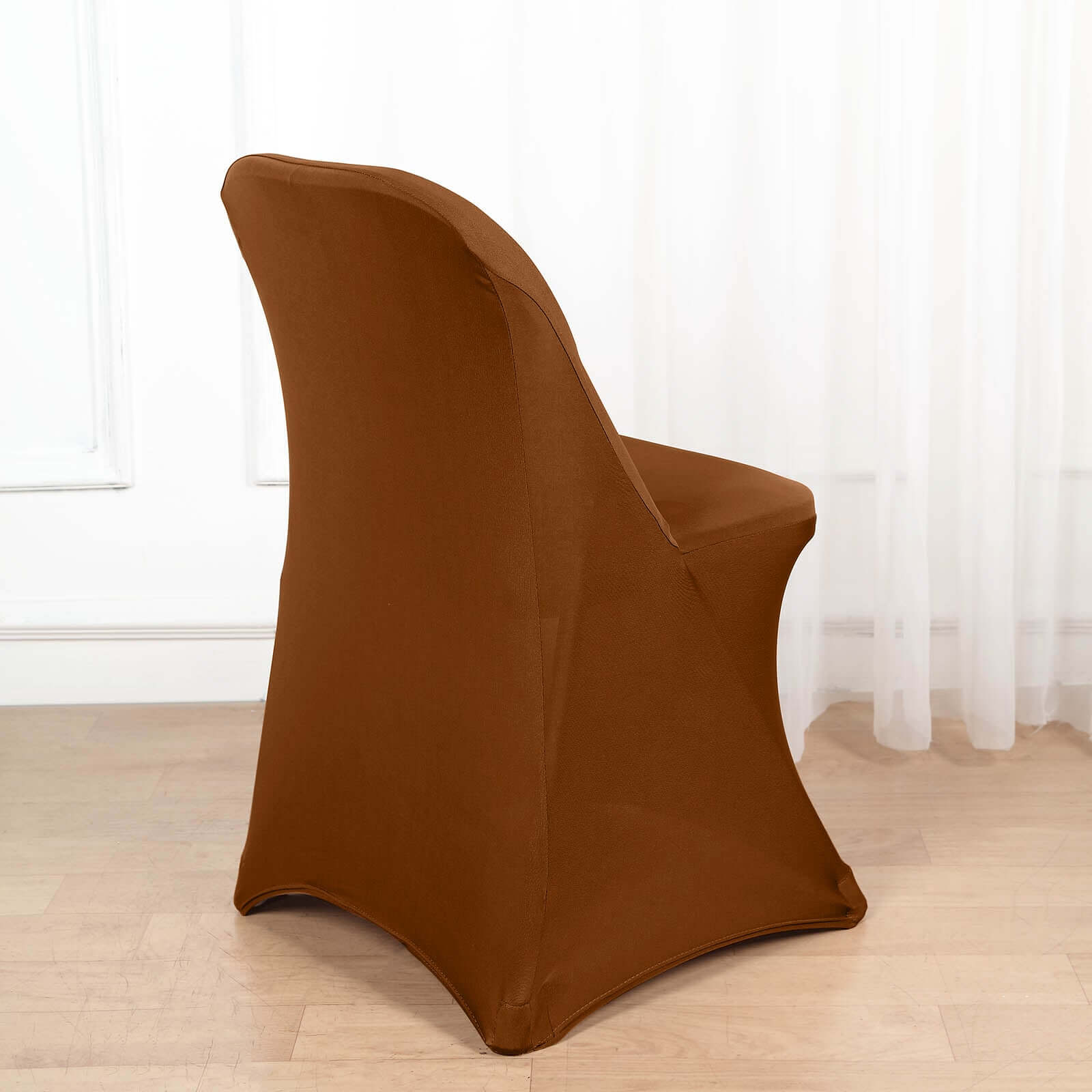 Stretch Spandex Chair Cover Cinnamon Brown for Folding Chairs - Reusable & Wrinkle - Resistant 160GSM Fitted Slipcover - Bell Racket Store