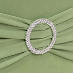 Stretch Spandex Chair Cover Sage Green for Folding Chairs - Secure Fit Slipcover with Silver Rhinestone Buckled Sash Band - Bell Racket Store