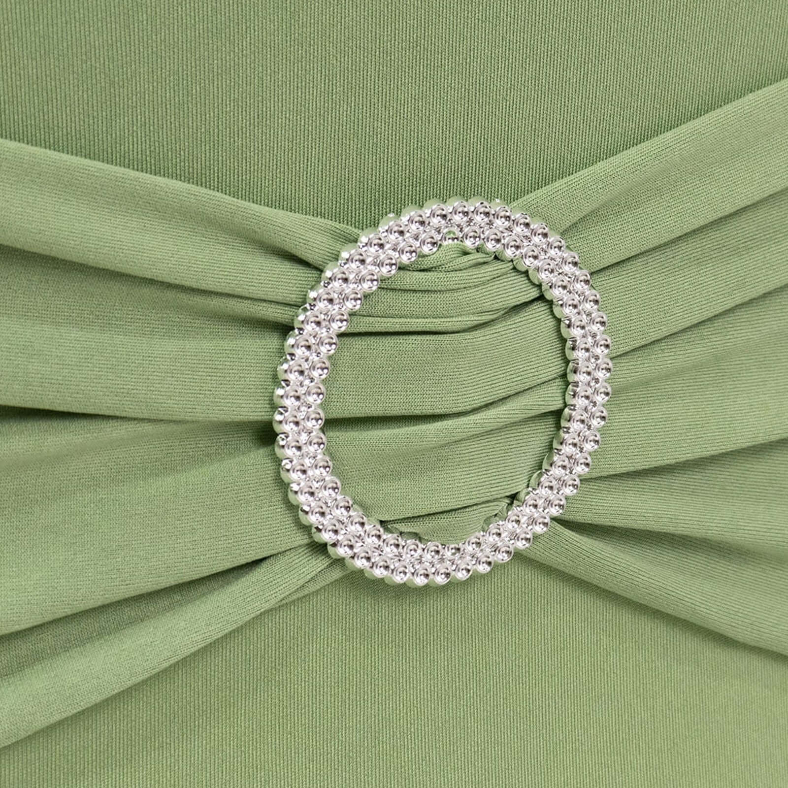 Stretch Spandex Chair Cover Sage Green for Folding Chairs - Secure Fit Slipcover with Silver Rhinestone Buckled Sash Band - Bell Racket Store