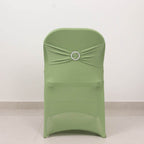 Stretch Spandex Chair Cover Sage Green for Folding Chairs - Secure Fit Slipcover with Silver Rhinestone Buckled Sash Band - Bell Racket Store
