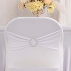 Stretch Spandex Chair Cover White for Folding Chairs - Enhanced Style & Secure Fit Slipcover with Stunning Silver Rhinestone Buckled Sash Band - Bell Racket Store
