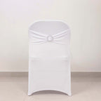 Stretch Spandex Chair Cover White for Folding Chairs - Enhanced Style & Secure Fit Slipcover with Stunning Silver Rhinestone Buckled Sash Band - Bell Racket Store