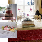 Metal Cake Stand Square Design with Crystal Beads Silver - Dessert Pedestal for Events 16"