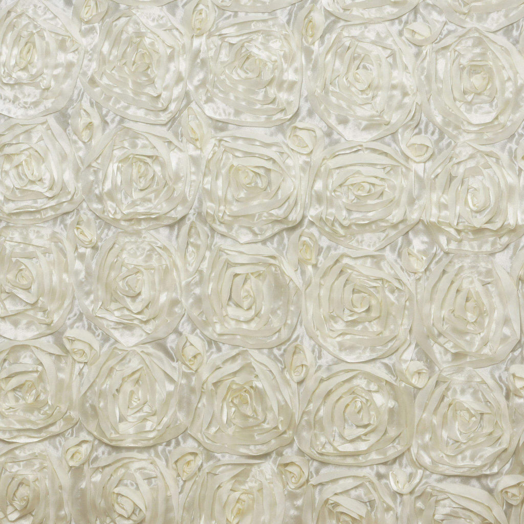 Satin 90"x156" Rectangle Tablecloth Ivory - Grandiose 3D Rosette Table Cover with Seamless Finish