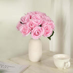 12" Pink Artificial Velvet-Like Rose Flower Bouquet