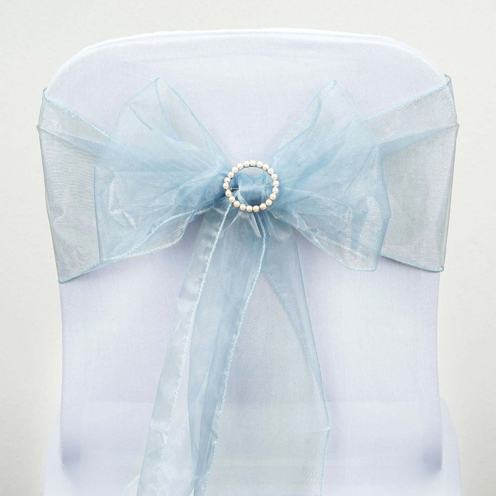 5 Pack Organza Chair Sashes Serenity Blue - Reusable Sheer Chair Bows 6"x108"