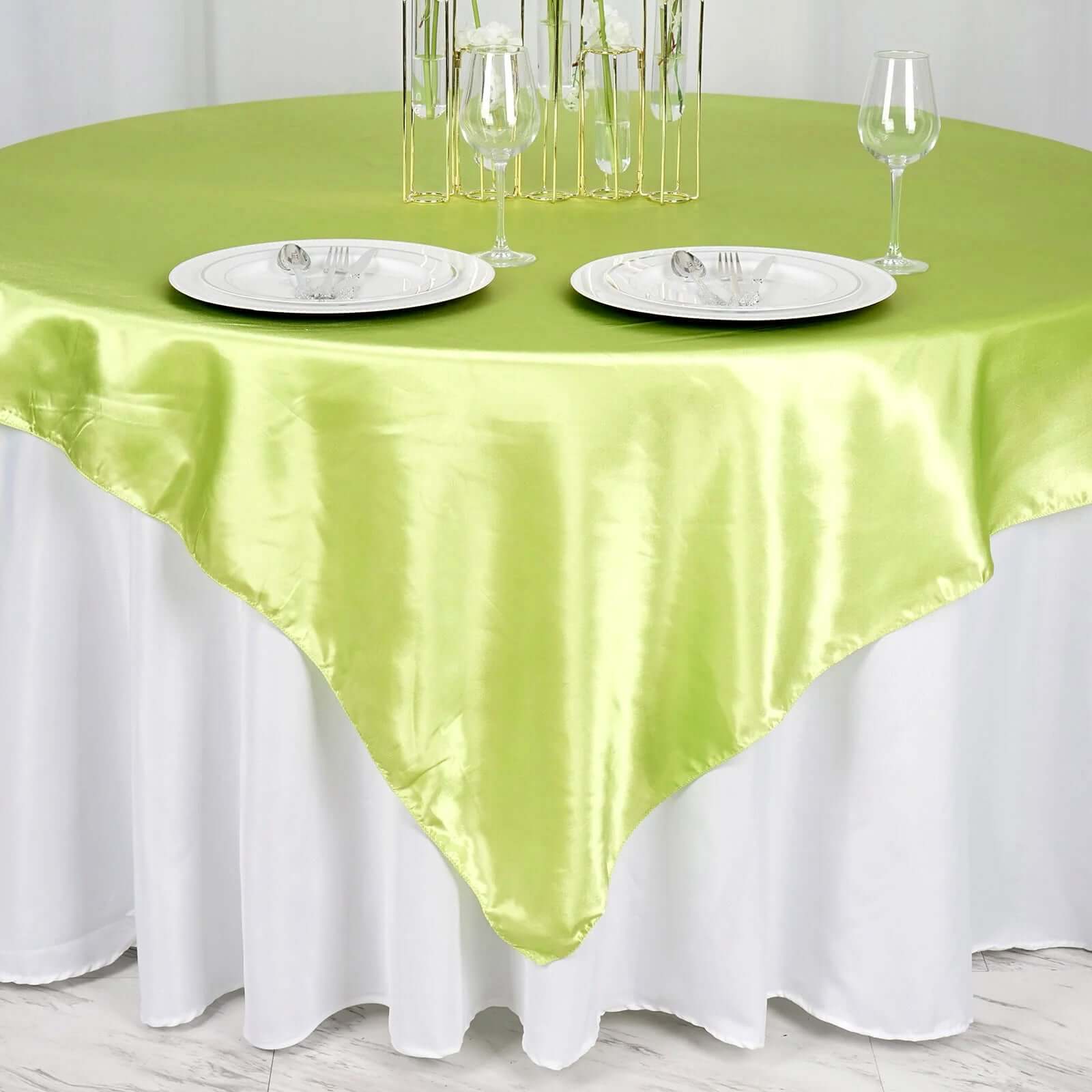 Satin 72"x72" Table Overlay Square Tablecloth Apple Green - Smooth Finish Table Cover