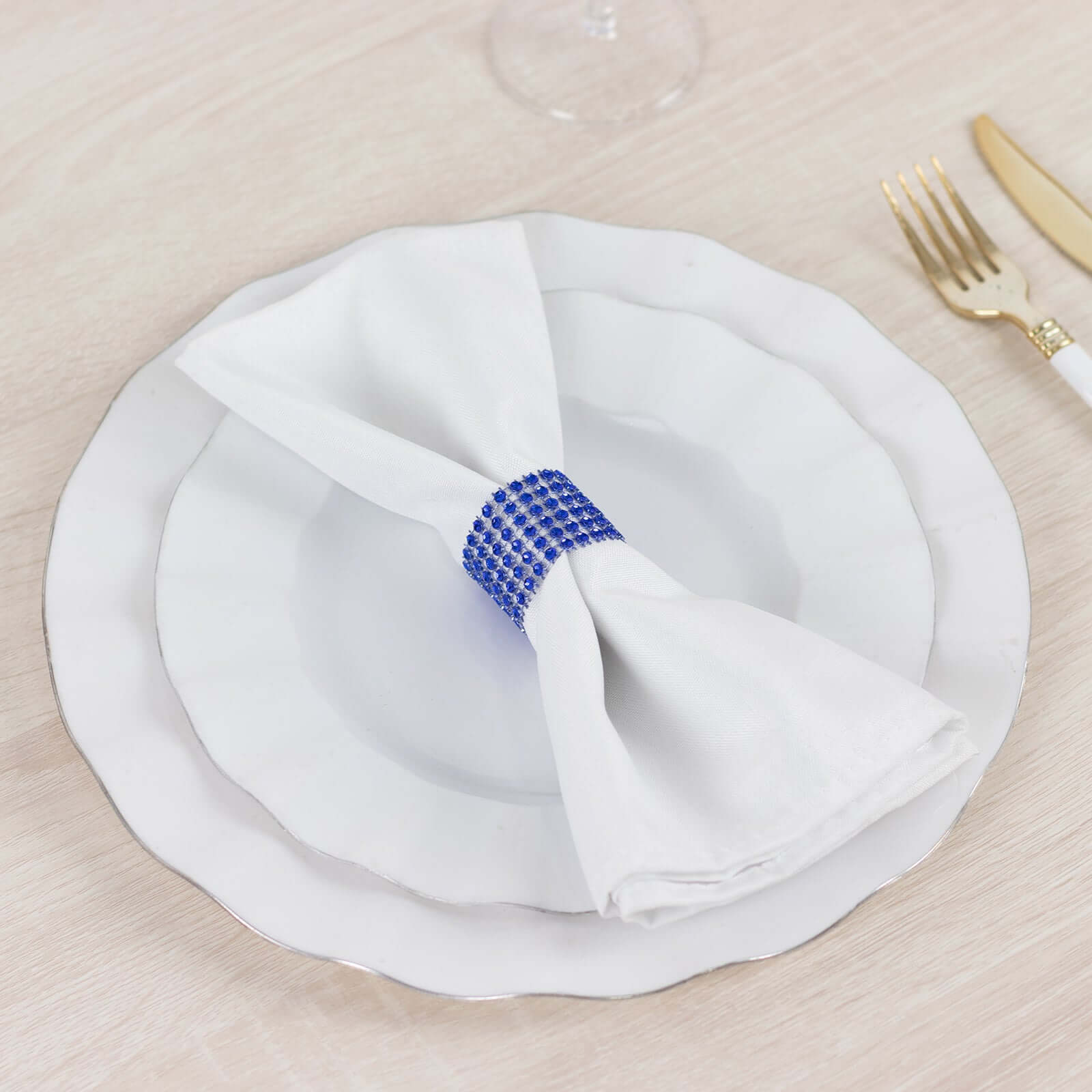 10 Pack Rhinestone Napkin Rings with Velcro Brooch Buckle Royal Blue - Stylish Design for Chair Sashes