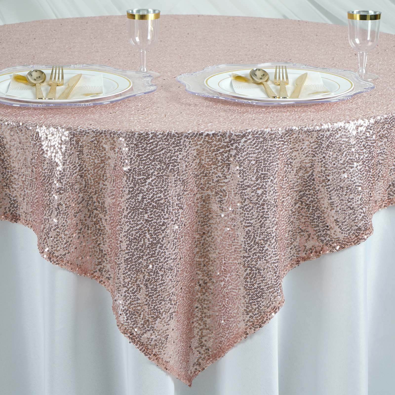 Sequin 60"x60" Table Overlay Square Tablecloth Blush - Luxe Wedding Table Topper
