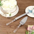 2 Set Knife and Server Stainless Steel with Clear Acrylic Handle - Party Favors with Gift Box 10" & 12"
