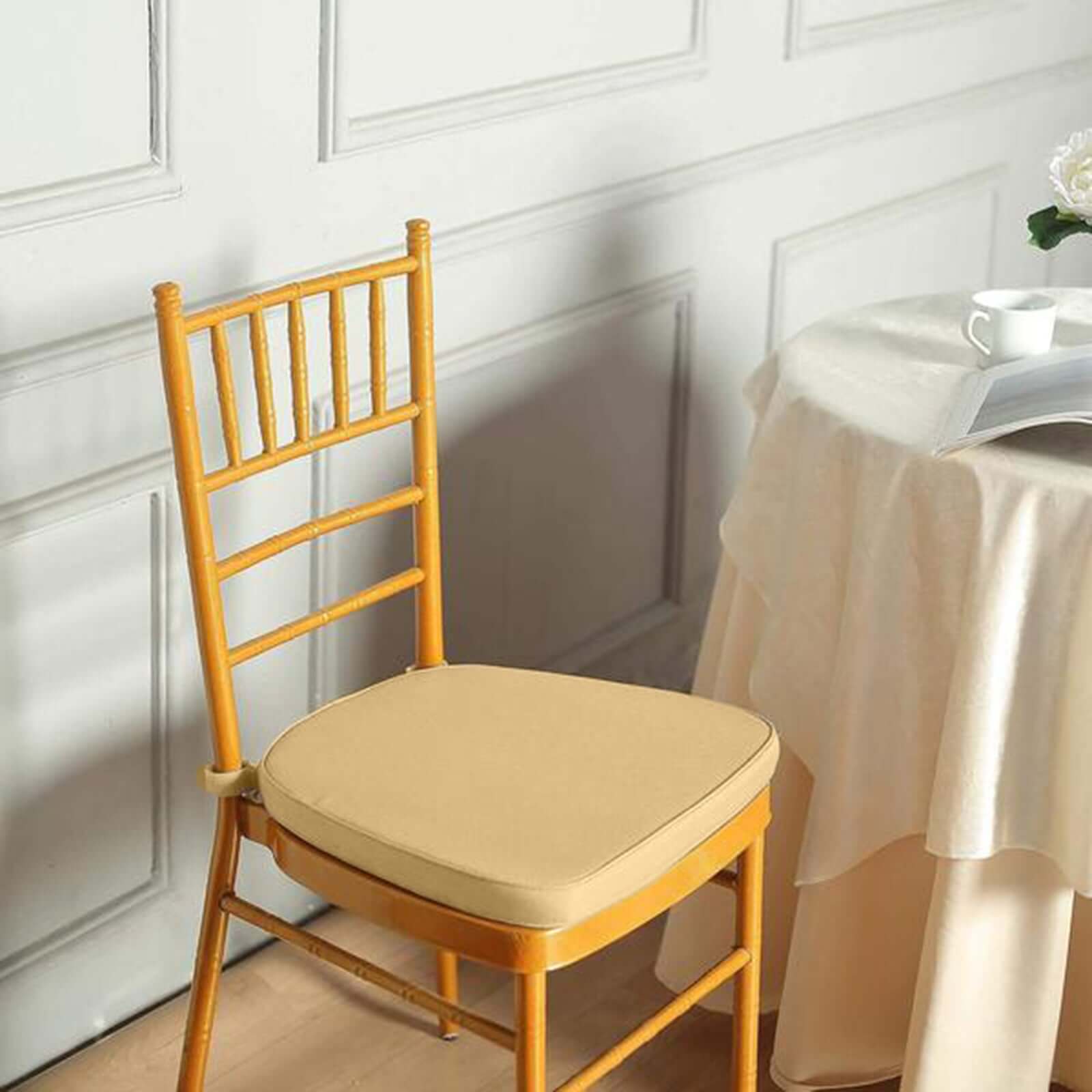 Chiavari Chair Cushion with 1.5" Thick Memory Foam and Ties Champagne - Stylish Removable Cover for Comfort