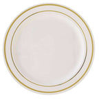 10-Pack Plastic Dessert Plates Ivory with TrÃ¨s Chic Gold Rim - Disposable Plates for Parties 8"