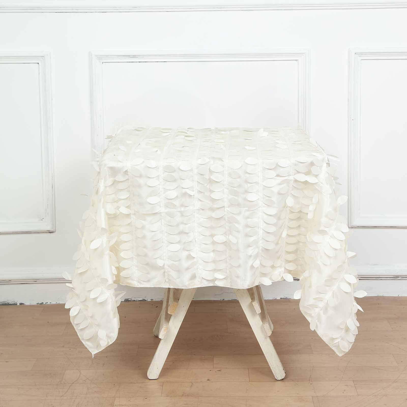 Taffeta 54"x54" Square Tablecloth Ivory 3D Leaf Petal Table Cover