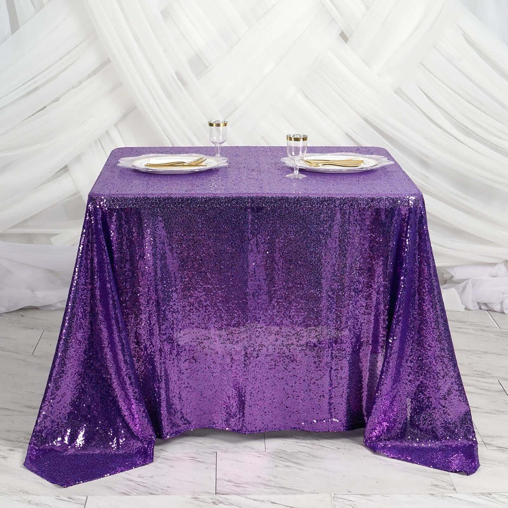 Sequin 90"x90" Table Overlay Square Tablecloth Purple - Sparkly Table Cover