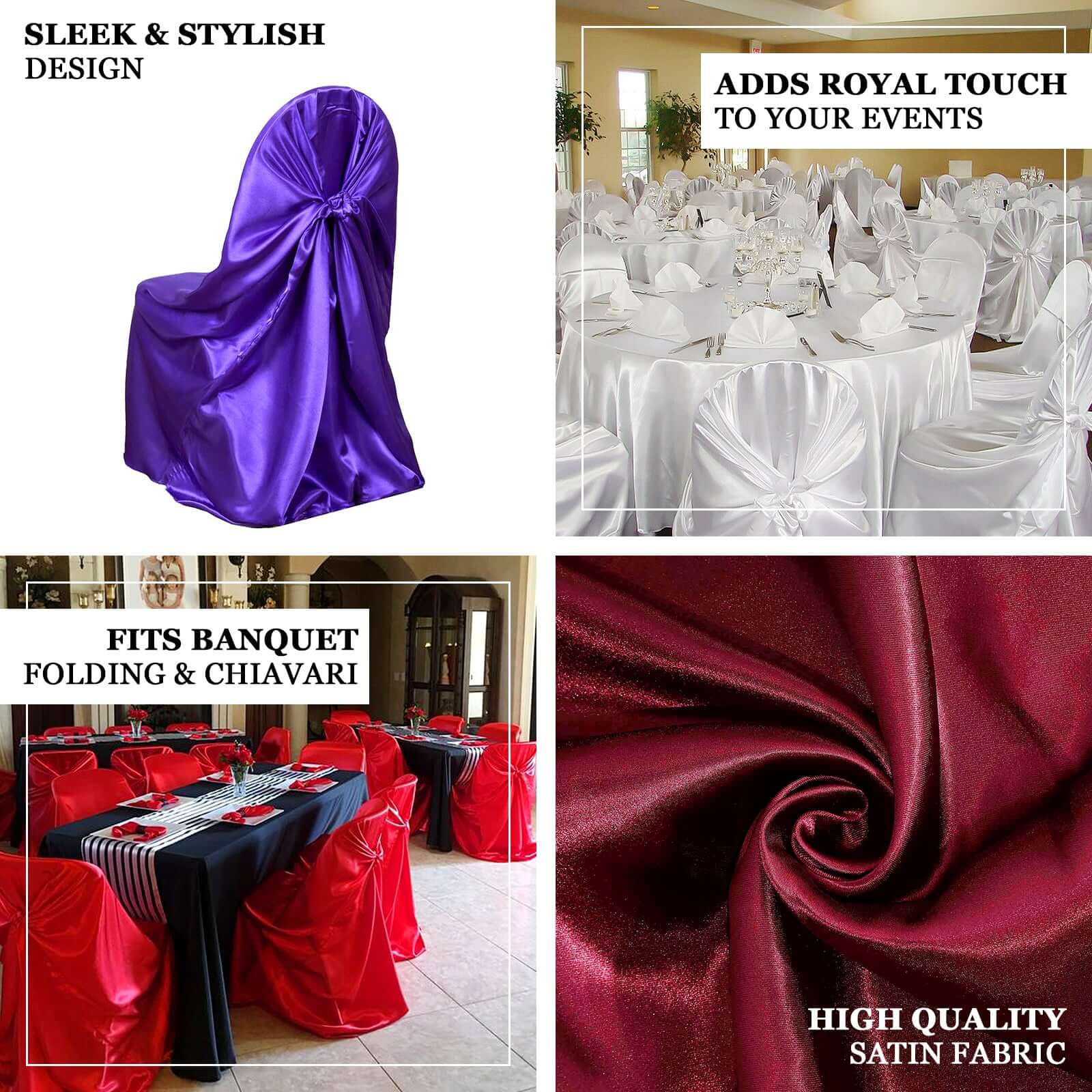 Satin Chair Cover Self-Tie Universal Design Gold - Durable Slip-On Cover for Folding, Dining, Banquet & Standard Chairs