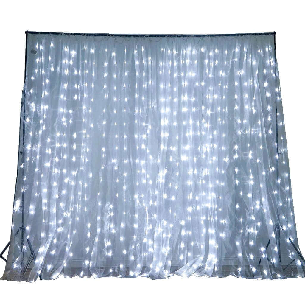 20ftx10ft White Sheer Organza w Cool LED Lights Decorative Curtain Panel