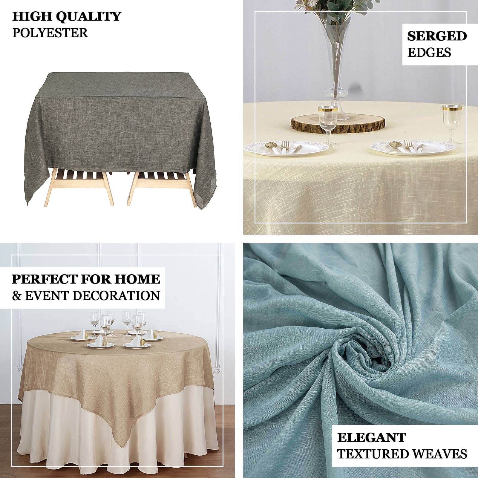 Linen 72"x72" Table Overlay Square Tablecloth Ivory - Slubby Textured Wrinkle-Resistant Design for Stylish Occasions