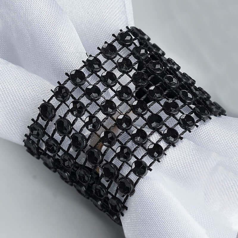 10 Pack Rhinestone Napkin Rings with Velcro Brooch Buckle Black - Stylish Design for Chair Sashes