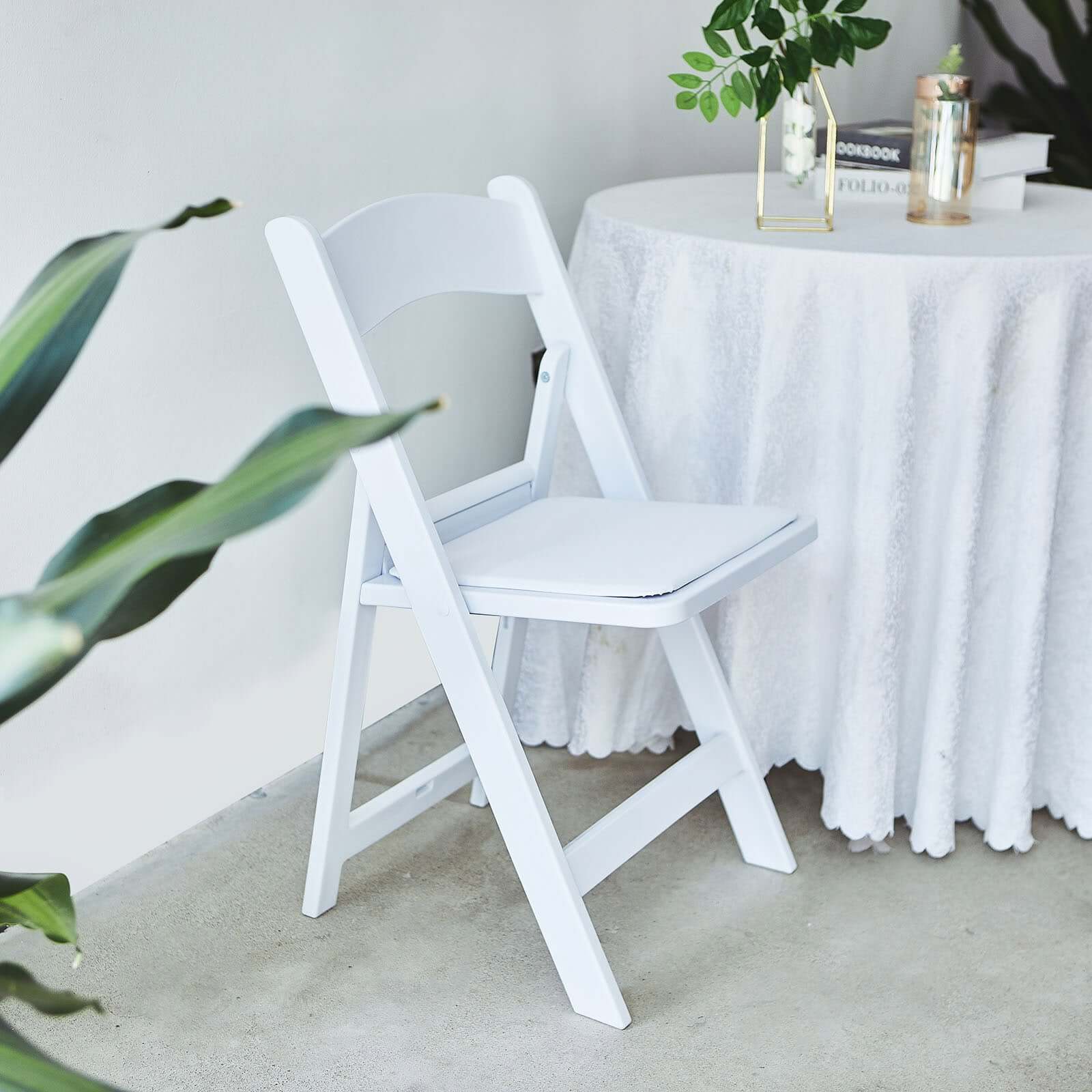 Resin Chair with Vinyl Padded Seat for Folding Use White - Stylish Design for Indoor or Outdoor Weddings & Gatherings
