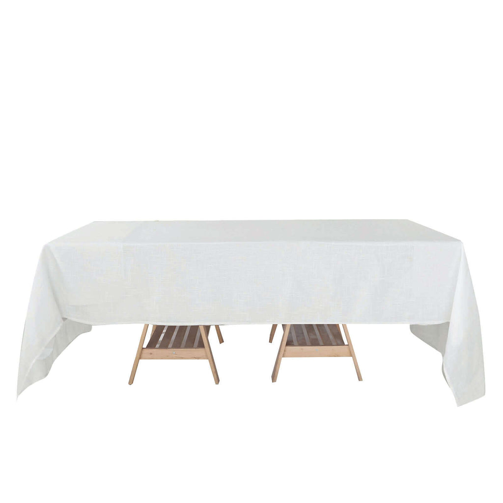 Faux Linen 60"x126" Rectangular Tablecloth White - Slubby Textured & Wrinkle Resistant for Weddings and Special Events
