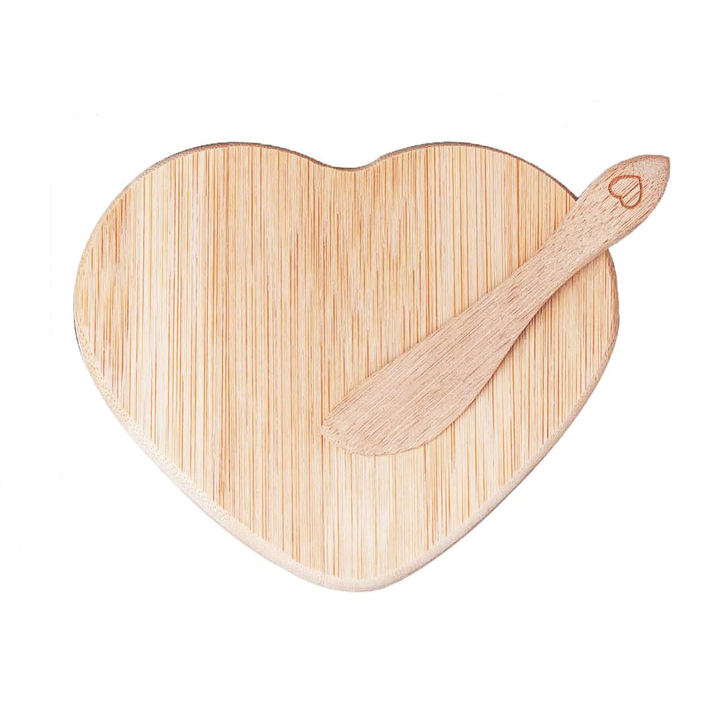 Heart Shaped Bamboo Brie Cheese Board and Knife Set Party Favor with Clear Gift Box, Ribbon & Thank You Tag