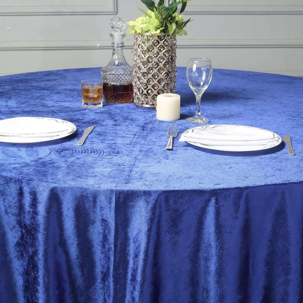 Premium Velvet 120" Round Tablecloth Royal Blue - Reusable Soft & Seamless Table Cover