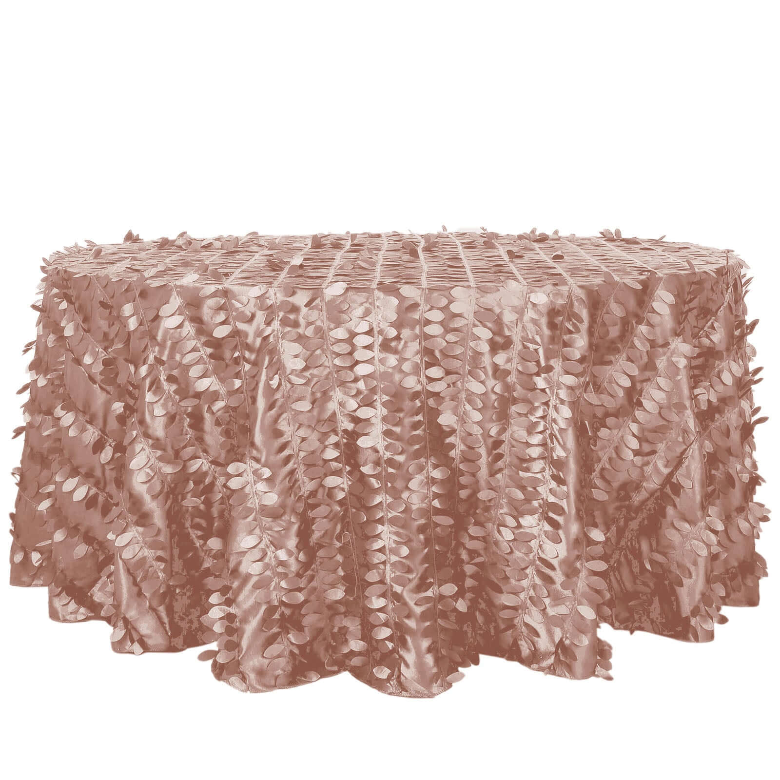 Taffeta 120" Round Tablecloth Dusty Rose | 3D Leaf Petal Design Seamless Table Cover