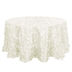Taffeta 132" Round Tablecloth Ivory | 3D Leaf Petal Design Seamless Table Cover - Bell Racket Store