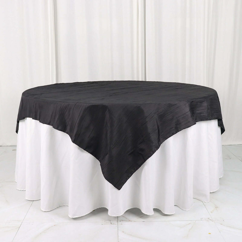 Taffeta 72"x72" Table Overlay Square Tablecloth Black - Accordion Crinkle Table Cover - Bell Racket Store