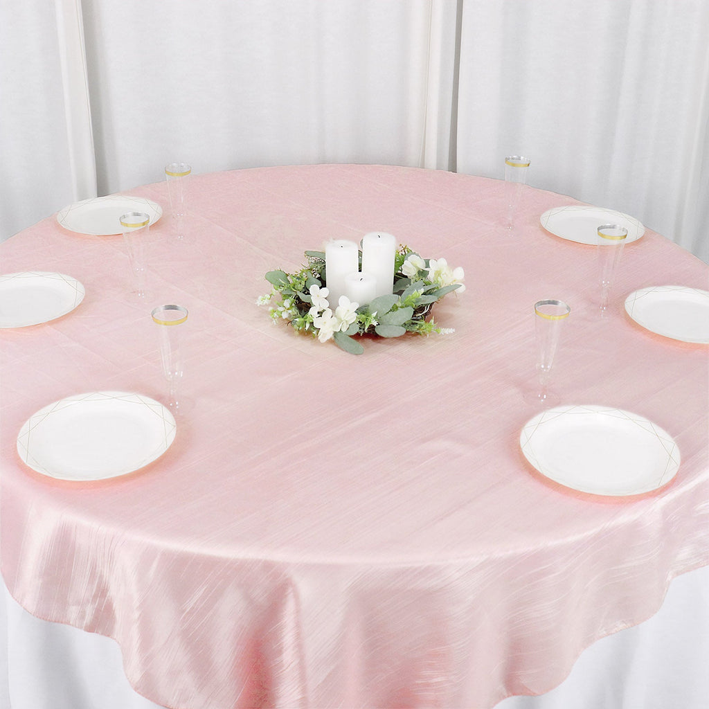 Taffeta 72"x72" Table Overlay Square Tablecloth Blush - Accordion Crinkle Table Cover - Bell Racket Store