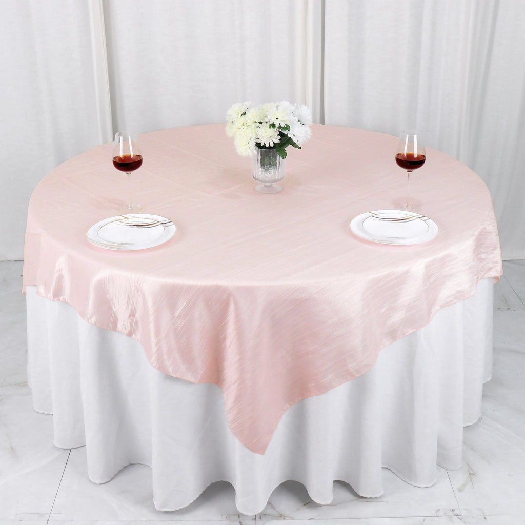Taffeta 72"x72" Table Overlay Square Tablecloth Blush - Accordion Crinkle Table Cover - Bell Racket Store