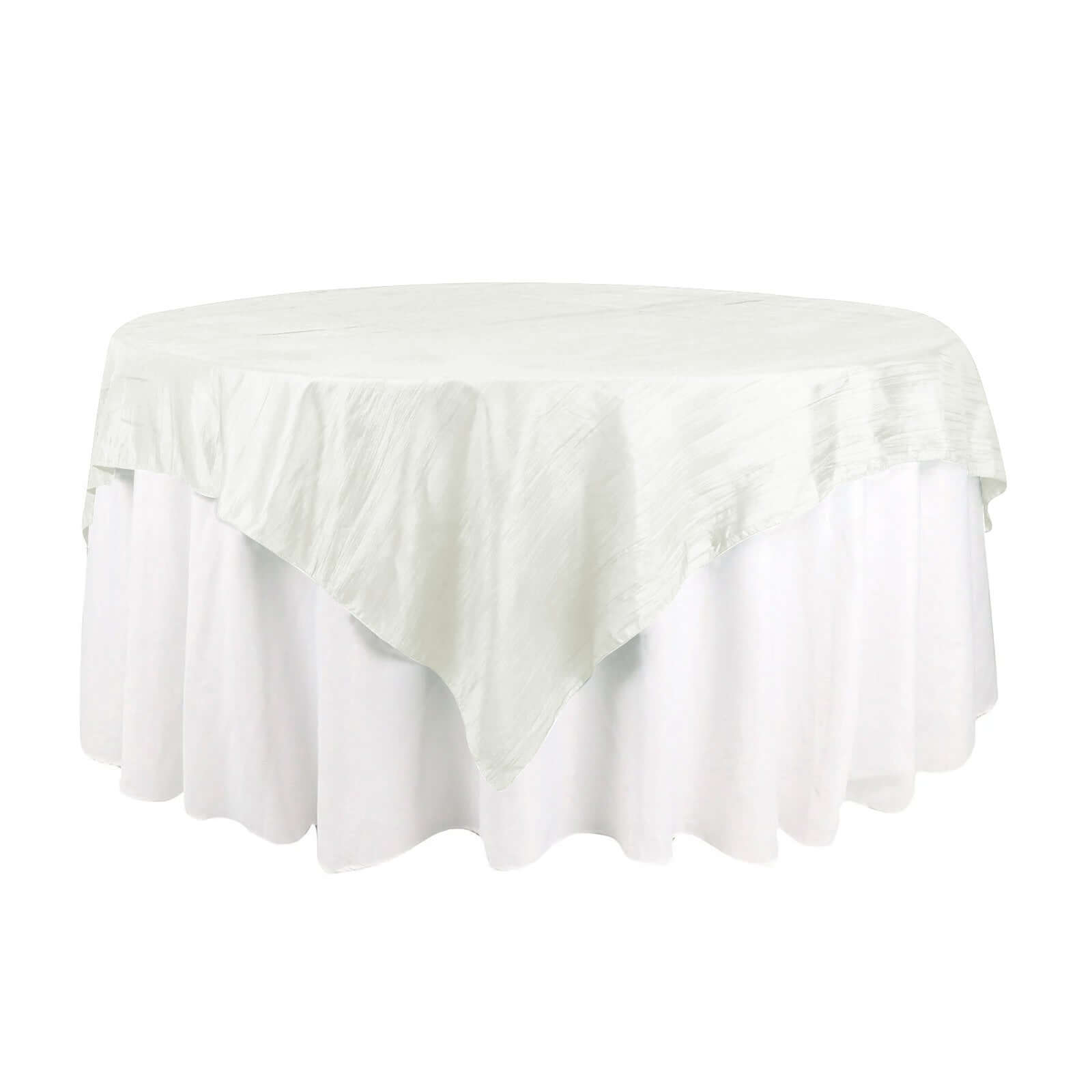 Taffeta 72"x72" Table Overlay Square Tablecloth Ivory - Accordion Crinkle Table Cover - Bell Racket Store