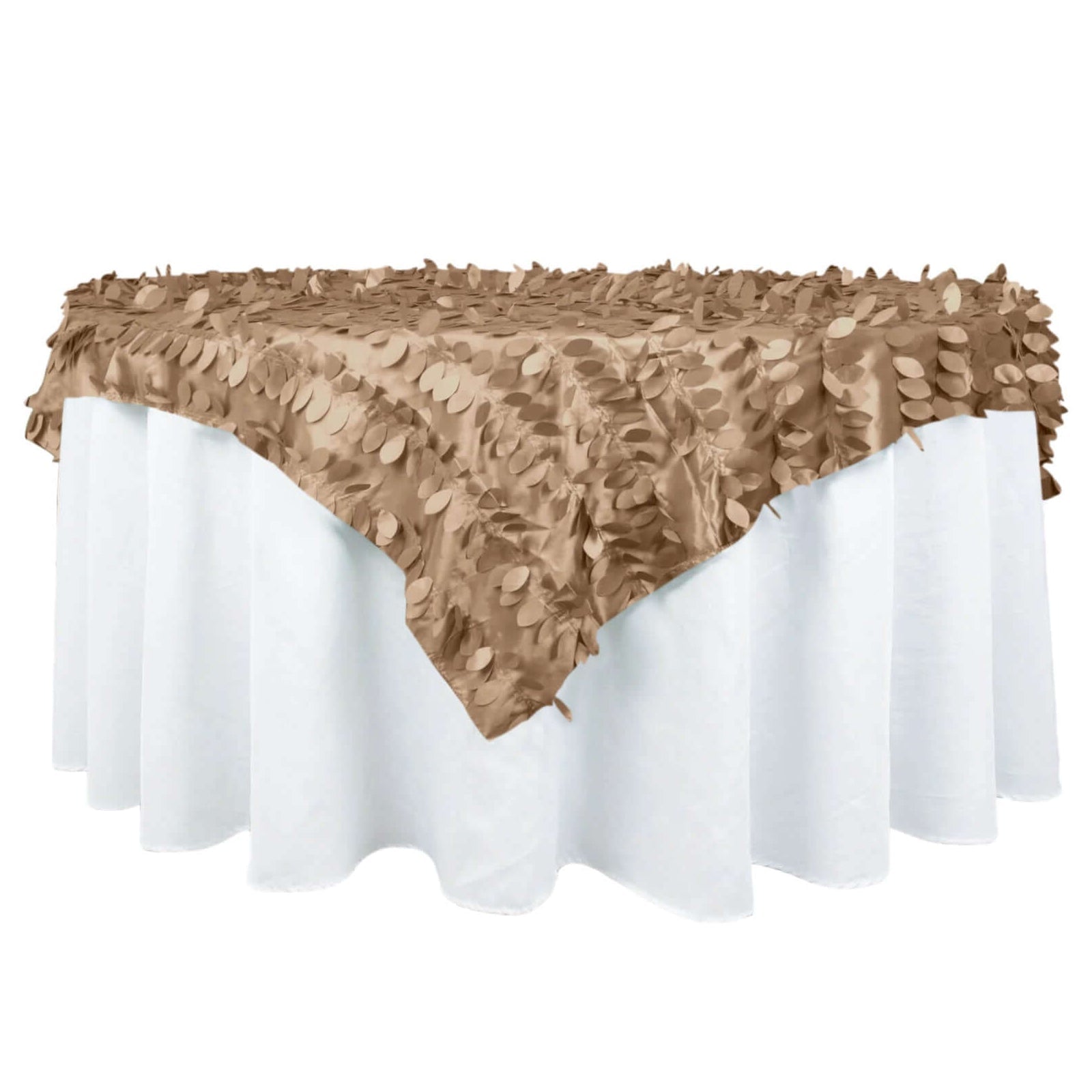 Taffeta 72"x72" Table Overlay Square Tablecloth Taupe - 3D Leaf Petal Table Cover - Bell Racket Store