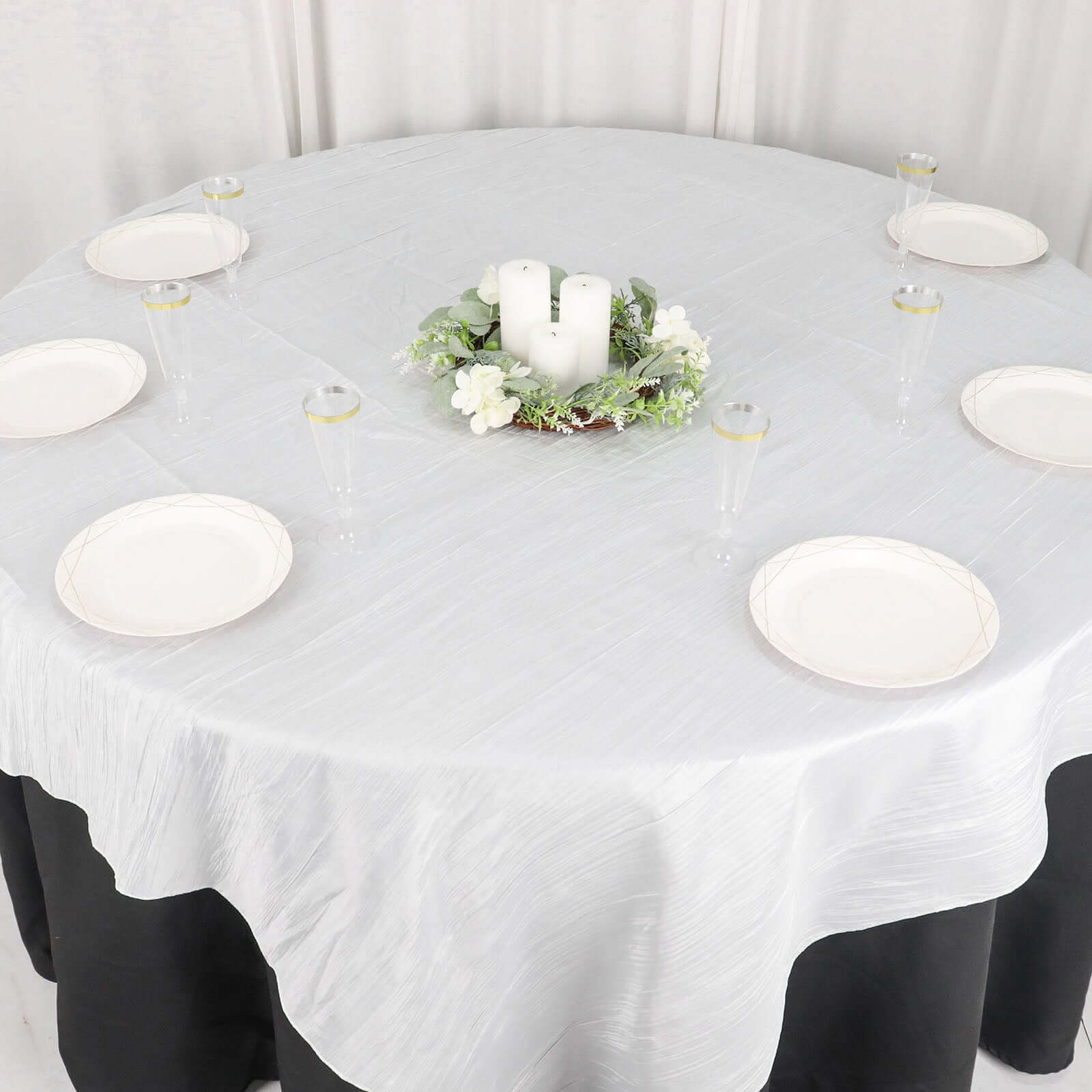 Taffeta 72"x72" Table Overlay Square Tablecloth White - Accordion Crinkle Design for Stylish Events - Bell Racket Store