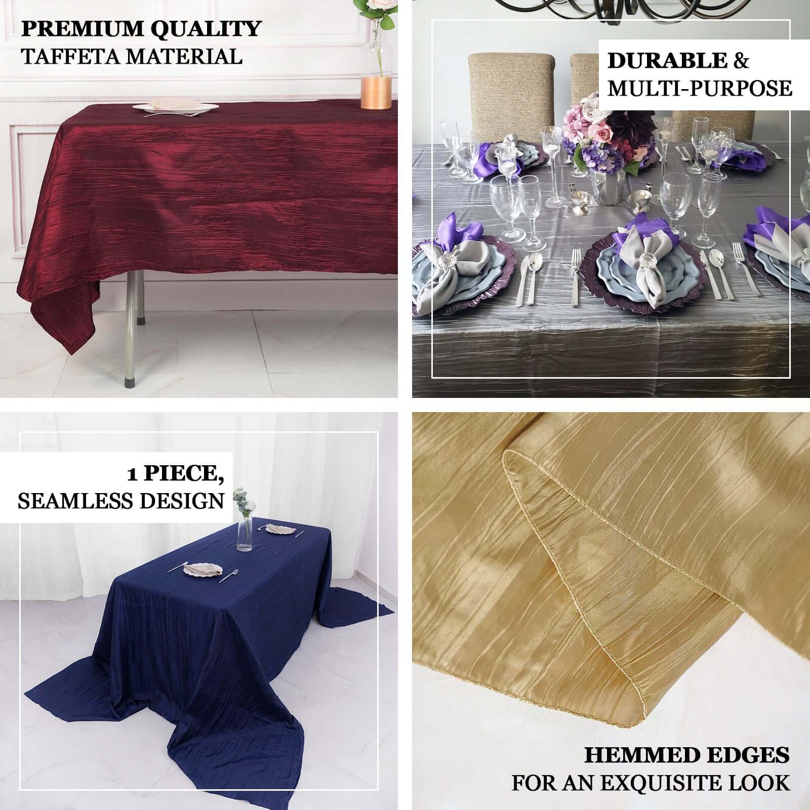 Taffeta 90"x132" Rectangle Tablecloth Hunter Emerald Green - Seamless Accordion Crinkle Table Cover - Bell Racket Store