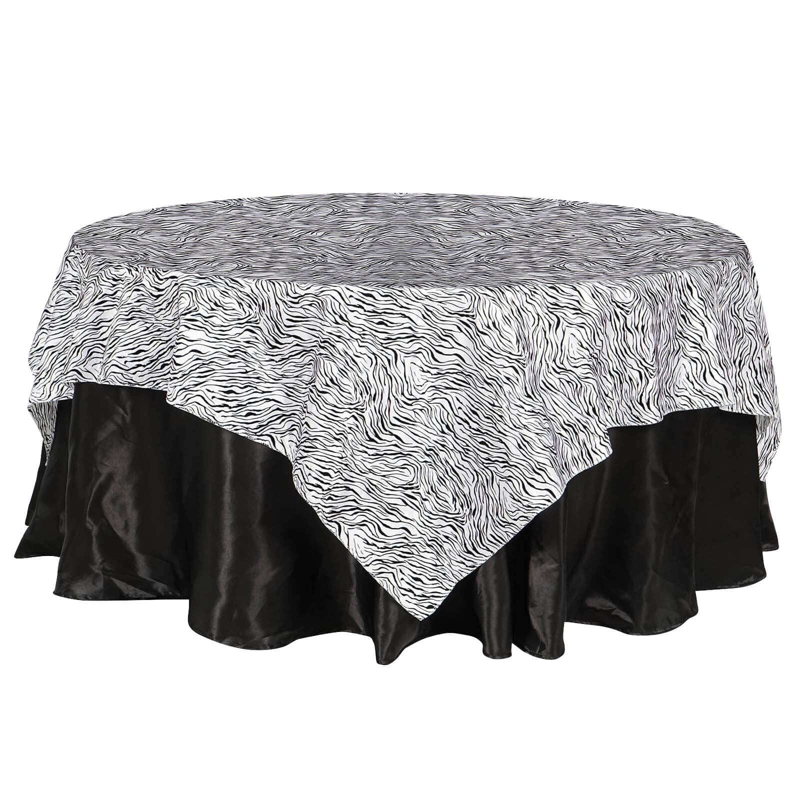 Taffeta 90"x90" Table Overlay Black and White - Tiger Print Table Topper for Jungle Theme
