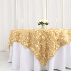 Taffeta 90"x90" Table Overlay Square Tablecloth Champagne - Leaf Petal Design for Stylish Celebrations - Bell Racket Store