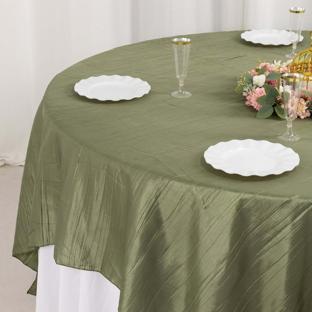 Taffeta 90"x90" Table Overlay Square Tablecloth Dusty Sage Green - Accordion Crinkle Table Cover - Bell Racket Store