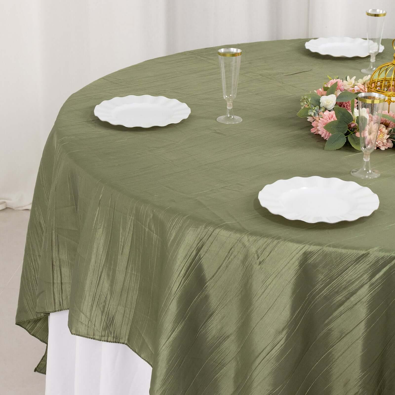 Taffeta 90"x90" Table Overlay Square Tablecloth Dusty Sage Green - Accordion Crinkle Table Cover - Bell Racket Store