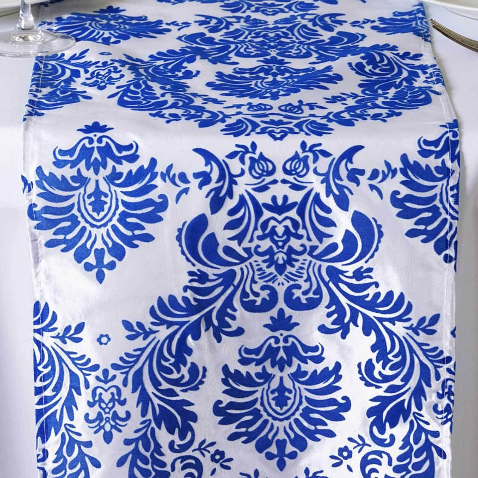 Taffeta Flocking 12"x108" Table Runner Royal Blue Damask - Stylish Table Accent - Bell Racket Store