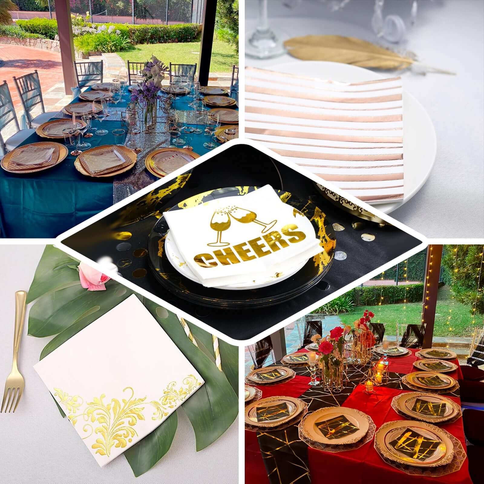 20-Pack Paper Dinner Napkins Black with Metallic Gold Streak Design - Stylish 3 Ply Disposable Cocktail Napkins for Weddings