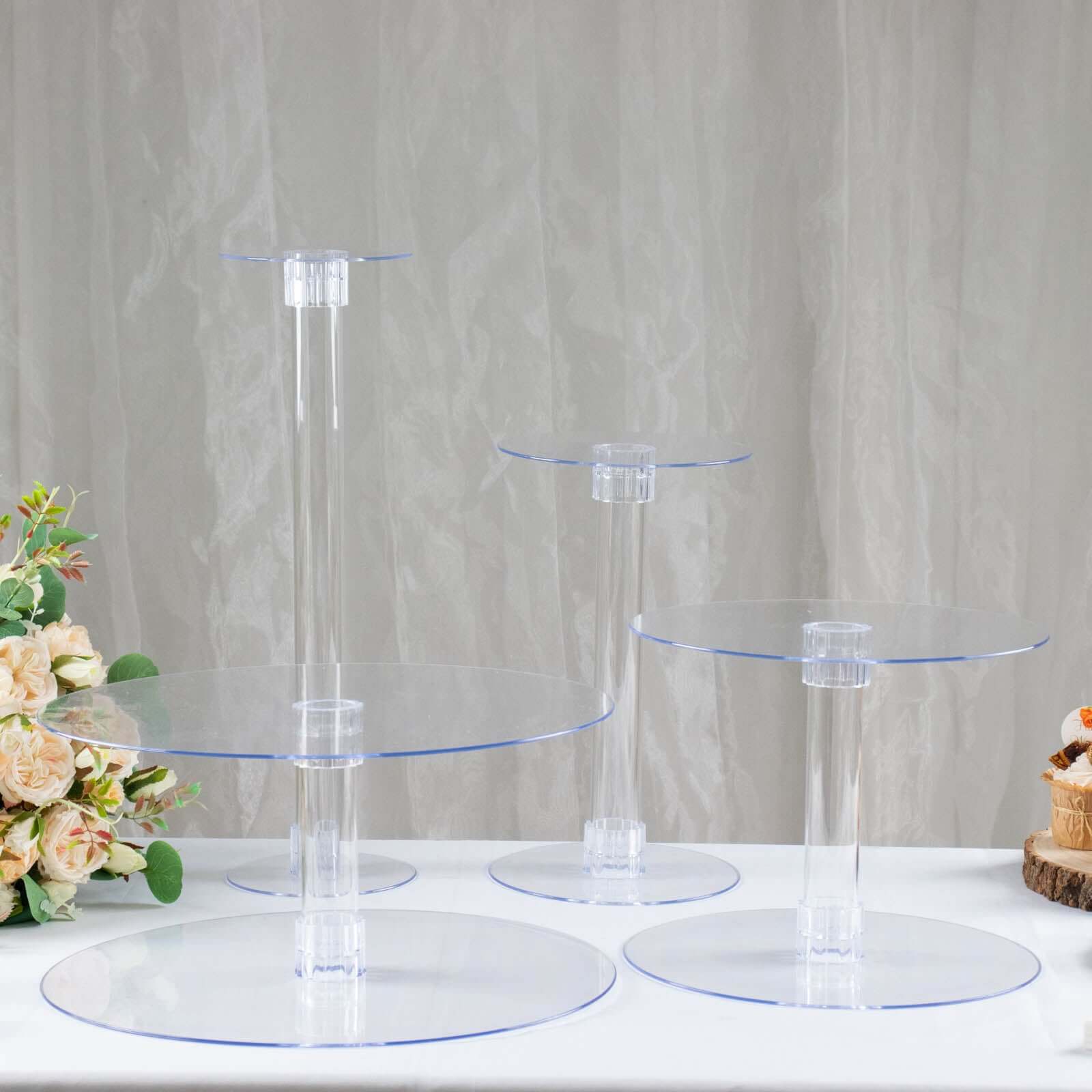 4-Tier Acrylic Round Cake Stand Set Clear - Chic Sturdy Cupcake Holder Dessert Display Pedestal in Assorted Sizes for Wedding Buffet & Catering Displays